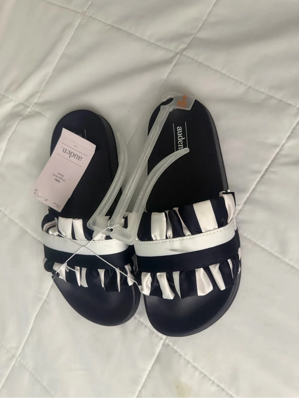 Auden Navy and White Ruffle Slide Sandals for Kids